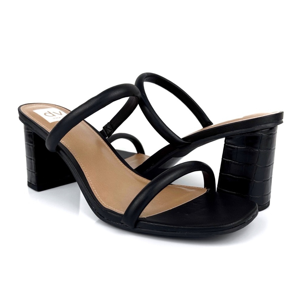 DV by Dolce Vita Women's Halsty Two Band Block Heel Sandals Black Size 11